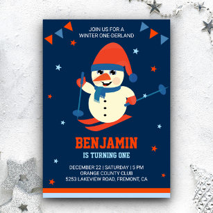 Winter Onederland Cute Snowman 1st Birthday Invite