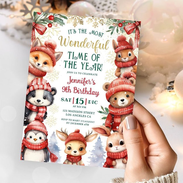 Winter Onederland Cute Winter Animals 9th Birthday Invitation (Creator Uploaded)