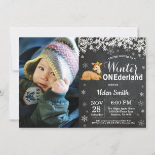 Winter Onederland Deer 1st Birthday Invitation