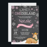Winter Onederland Deer 1st Birthday Invitation<br><div class="desc">Winter Onederland Deer 1st Birthday Invitation. Deer. Pink and White Snowflake. First Birthday. Girl 1st Bday Invite. Chalkboard Background. Black and White. For further customisation,  please click the "Customise it" button and use our design tool to modify this template.</div>