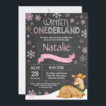 Winter Onederland Deer 1st Birthday Invitation<br><div class="desc">Winter Onederland Deer 1st Birthday Invitation. Deer. Pink and White Snowflake. First Birthday. Girl 1st Bday Invite. Chalkboard Background. Black and White. For further customisation,  please click the "Customise it" button and use our design tool to modify this template.</div>