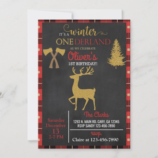 Winter Onederland deer boy 1st birthday invite. Invitation (Front)