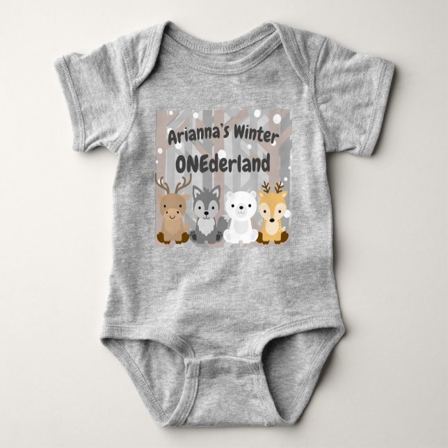 Winter ONEderland First Birthday Baby Bodysuit (Front)