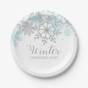 Winter Onederland first birthday blue and silver Paper Plate
