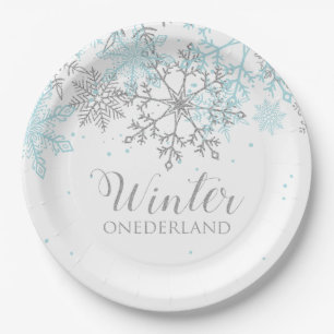 Winter Onederland first birthday blue and silver Paper Plate