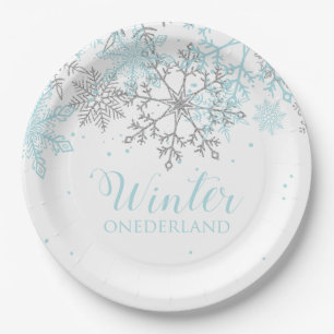 Winter Onederland first birthday blue and silver Paper Plate