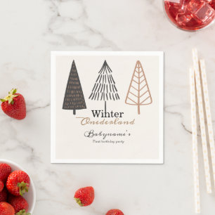 Winter Onederland First Birthday Boho Minimalist Napkin