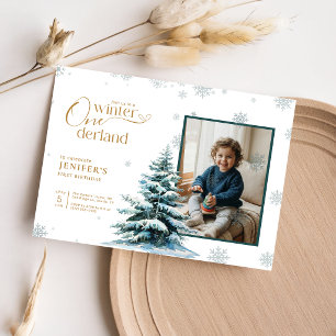 Winter Onederland First Birthday Boy Girl Photo Invitation