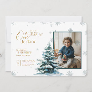 Winter Onederland First Birthday Boy Girl Photo Invitation