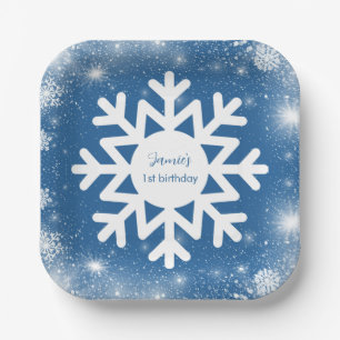 Winter ONEderland First birthday Boy Snowflake Paper Plate
