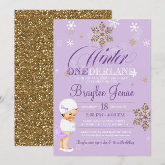 Winter Onederland First Birthday Brunette Baby Invitation