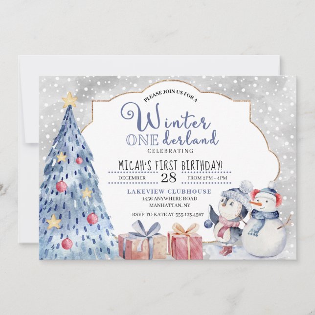 Winter Onederland First Birthday Christmas Invitation (Front)