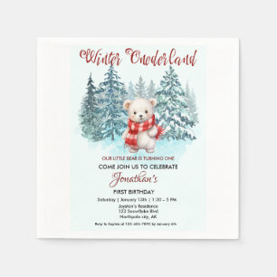 Winter Onederland First Birthday Cute Bear Forest  Napkin