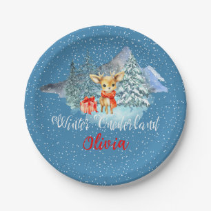 Winter Onederland First Birthday Cute Reindeer Paper Plate