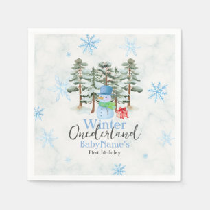 Winter Onederland First Birthday Cute snowman fore Napkin