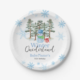 Winter Onederland First Birthday Cute snowman fore Paper Plate