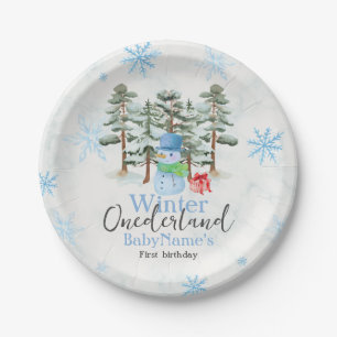 Winter Onederland First Birthday Cute snowman fore Paper Plate