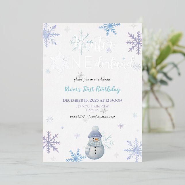 Winter ONEderland First Birthday Foil Invitation (Standing Front)