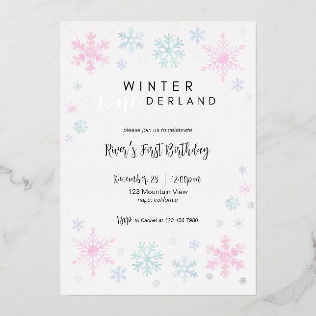 Winter ONEderland First Birthday Foil Invitation (Front)