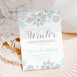 Winter Onederland First Birthday Invitation blue