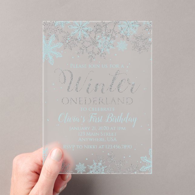 Winter Onederland First Birthday Invitation blue (Insitu (Handheld))