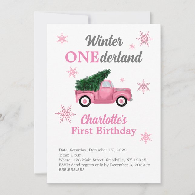 Winter ONEderland First Birthday Invitations (Front)
