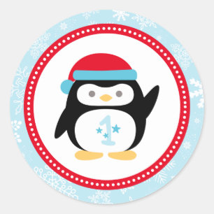 Winter ONEderland First Birthday   Penguin Design Classic Round Sticker
