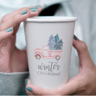 Winter Onederland First Birthday pink truck Paper  Paper Cups