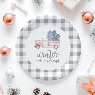Winter Onederland First Birthday pink truck Paper Plate