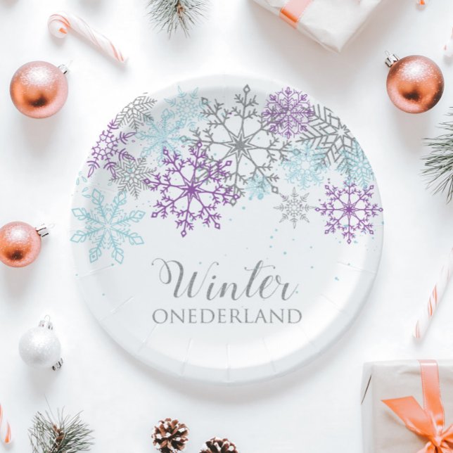 Winter Onederland First Birthday Purple Blue Paper Plate (Creator Uploaded)