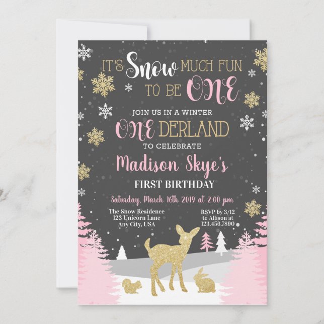 Winter ONEderland First Birthday Snow Much Fun Invitation (Front)