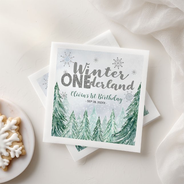 Winter Onederland First Birthday Snowflakes Forest Napkin (Creator Uploaded)