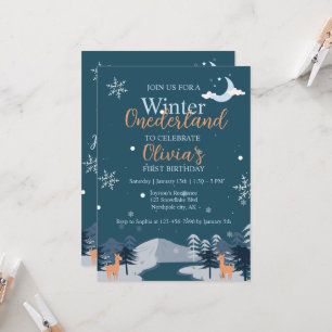 Winter Onederland First Birthday snowy forest Invitation