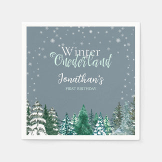 Winter Onederland First Birthday snowy landscape Napkin
