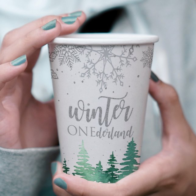 Winter Onederland First Birthday tress snowflakes Paper Cups (Creator Uploaded)