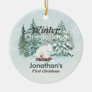 Winter Onederland First Christmas Bear on Sleigh Ceramic Tree Decoration