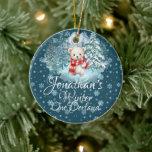 Winter Onederland First Christmas Cute Bear blue Ceramic Tree Decoration<br><div class="desc">"One-derful Winter Celebration": Delight in the magic of your child's first Christmas with this enchanting ornament.. A winter forest, a loveable bear, and the whimsical play on words, "Winter Onederland, " promise a day filled with joy and snowy adventures for all the little ones. Customise the text for your little...</div>