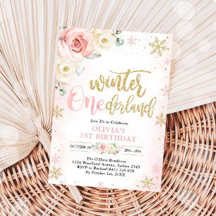 Winter ONEderland Floral Girl 1st Birthday Invitation