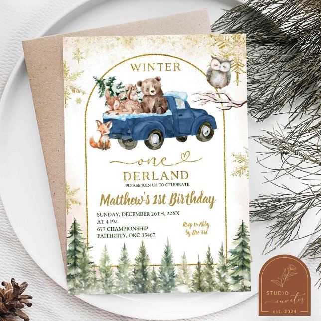 Winter Onederland Forest Animals First Birthday Invitation (Creator Uploaded)