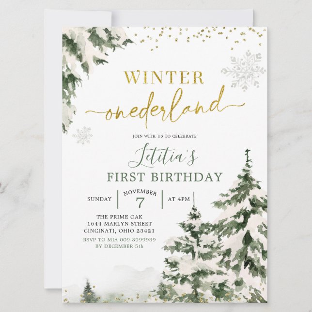 Winter Onederland Forest First Birthday Invitation (Front)