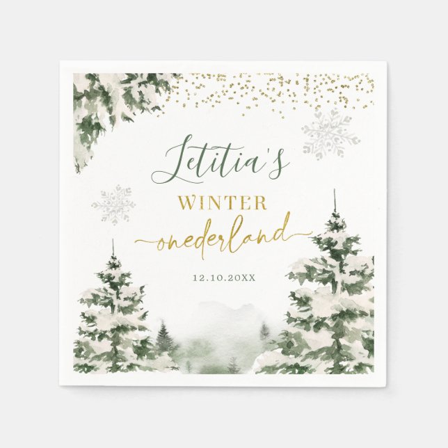 Winter Onederland Forest First Birthday Paper Napkin (Front)