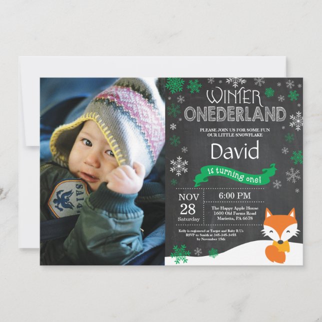 Winter Onederland Fox 1st Birthday Invitation (Front)
