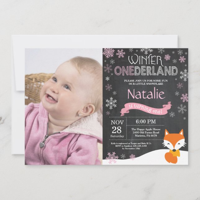 Winter Onederland Fox 1st Birthday Invitation (Front)
