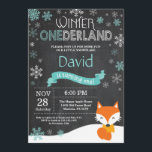 Winter Onederland Fox 1st Birthday Invitation<br><div class="desc">Winter Onederland Fox 1st Birthday Invitation. Fox. Aqua Teal Turquoise and White Snowflake. First Birthday. Boy or Girl 1st Bday Invite. Chalkboard Background. Black and White. For further customisation,  please click the "Customise it" button and use our design tool to modify this template.</div>