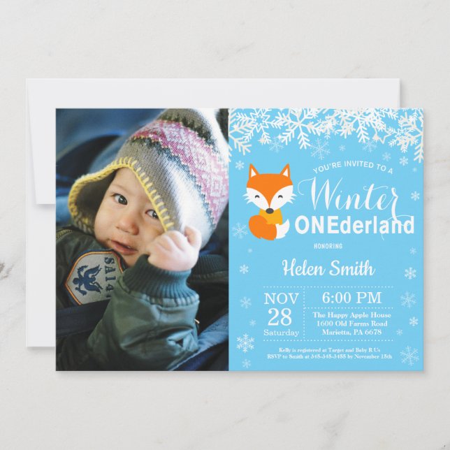 Winter Onederland Fox Boy 1st Birthday Invitation (Front)