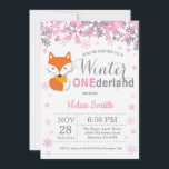 Winter Onederland Fox Girl 1st Birthday Invitation<br><div class="desc">Winter Onederland Fox Girl 1st Birthday Invitation. Pink and Grey Snowflake. Girl Birthday Party Invitation. Winter Holiday Bday. White Background. For further customisation,  please click the "Customise it" button and use our design tool to modify this template.</div>