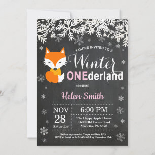 Winter Onederland Fox Girl 1st Birthday Invitation