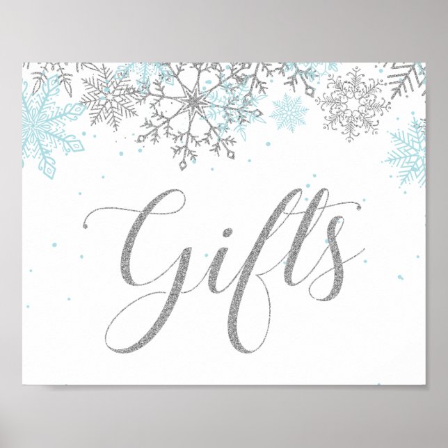 Winter Onederland Gifts Blue Silver Snowflake Poster (Front)