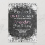 Winter Onederland Girl 1st Birthday Invitation<br><div class="desc">Winter Onederland Girl 1st Birthday Invitation. White Snowflake. First Birthday. Girl 1st Bday Invite. Chalkboard Background. Black and White. For further customisation,  please click the "Customise it" button and use our design tool to modify this template.</div>