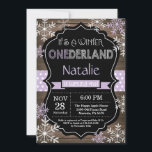 Winter Onederland Girl 1st Birthday Invitation<br><div class="desc">Winter Onederland Girl 1st Birthday Invitation. Purple Lilac Lavender and White Snowflake. First Birthday. Girl 1st Bday Invite. Rustic Wood Chalkboard Background. Black and White. Purple Ribbon. For further customisation,  please click the "Customise it" button and use our design tool to modify this template.</div>